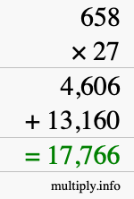 How to calculate 658 times 27 using long multiplication How to calculate 658 times 27 using long multiplication