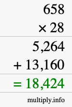 How to calculate 658 times 28 using long multiplication How to calculate 658 times 28 using long multiplication