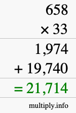 How to calculate 658 times 33 using long multiplication