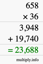 How to calculate 658 times 36 using long multiplication How to calculate 658 times 36 using long multiplication