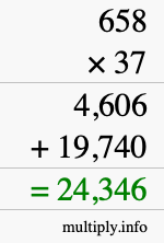 How to calculate 658 times 37 using long multiplication