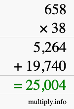 How to calculate 658 times 38 using long multiplication