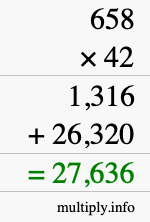 How to calculate 658 times 42 using long multiplication
