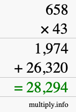 How to calculate 658 times 43 using long multiplication