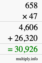 How to calculate 658 times 47 using long multiplication