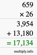 How to calculate 659 times 26 using long multiplication
