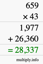 How to calculate 659 times 43 using long multiplication