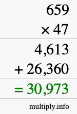 How to calculate 659 times 47 using long multiplication