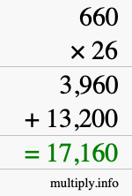 How to calculate 660 times 26 using long multiplication