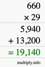How to calculate 660 times 29 using long multiplication