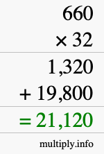How to calculate 660 times 32 using long multiplication How to calculate 660 times 32 using long multiplication