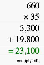How to calculate 660 times 35 using long multiplication