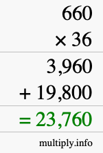 How to calculate 660 times 36 using long multiplication How to calculate 660 times 36 using long multiplication