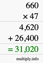 How to calculate 660 times 47 using long multiplication