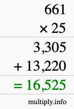 How to calculate 661 times 25 using long multiplication How to calculate 661 times 25 using long multiplication