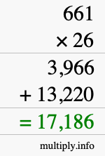 How to calculate 661 times 26 using long multiplication