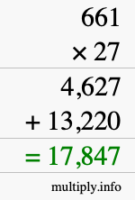 How to calculate 661 times 27 using long multiplication