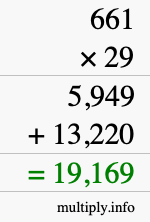 How to calculate 661 times 29 using long multiplication