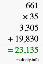 How to calculate 661 times 35 using long multiplication How to calculate 661 times 35 using long multiplication