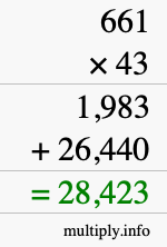 How to calculate 661 times 43 using long multiplication