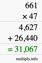 How to calculate 661 times 47 using long multiplication