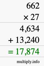 How to calculate 662 times 27 using long multiplication