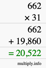 How to calculate 662 times 31 using long multiplication