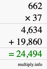 How to calculate 662 times 37 using long multiplication