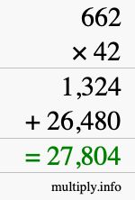 How to calculate 662 times 42 using long multiplication