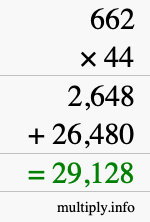How to calculate 662 times 44 using long multiplication