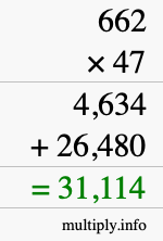 How to calculate 662 times 47 using long multiplication