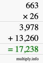 How to calculate 663 times 26 using long multiplication
