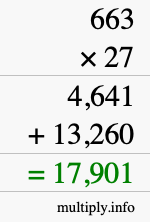 How to calculate 663 times 27 using long multiplication