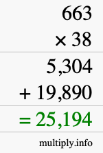 How to calculate 663 times 38 using long multiplication