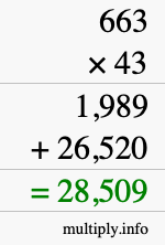 How to calculate 663 times 43 using long multiplication