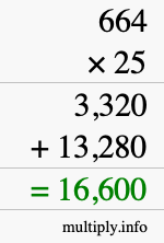 How to calculate 664 times 25 using long multiplication How to calculate 664 times 25 using long multiplication