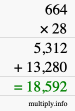 How to calculate 664 times 28 using long multiplication How to calculate 664 times 28 using long multiplication