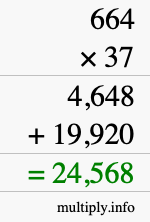 How to calculate 664 times 37 using long multiplication