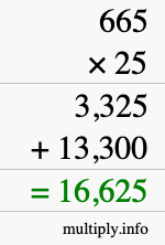 How to calculate 665 times 25 using long multiplication