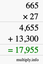 How to calculate 665 times 27 using long multiplication