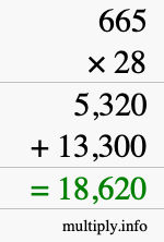 How to calculate 665 times 28 using long multiplication How to calculate 665 times 28 using long multiplication