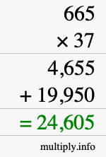 How to calculate 665 times 37 using long multiplication