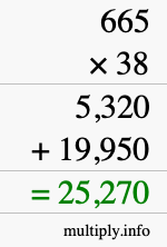 How to calculate 665 times 38 using long multiplication