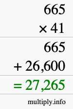 How to calculate 665 times 41 using long multiplication