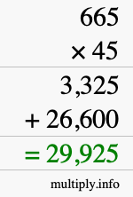 How to calculate 665 times 45 using long multiplication