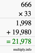 How to calculate 666 times 33 using long multiplication