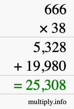 How to calculate 666 times 38 using long multiplication