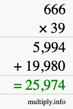 How to calculate 666 times 39 using long multiplication