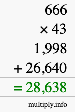 How to calculate 666 times 43 using long multiplication