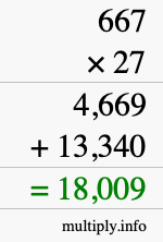 How to calculate 667 times 27 using long multiplication
